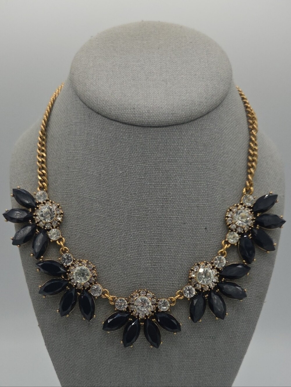 5 for $25! J. Crew Factory Gold Tone Chain Statement Necklace Navy Crystals